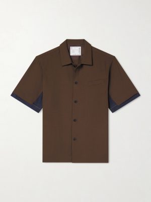 Denim-Trimmed Woven Shirt