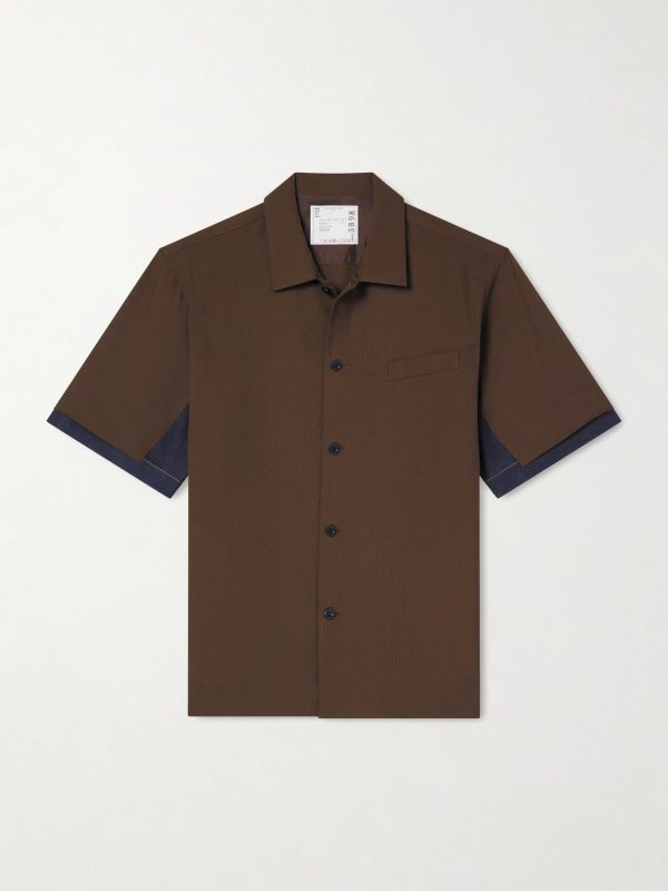 Denim-Trimmed Woven Shirt