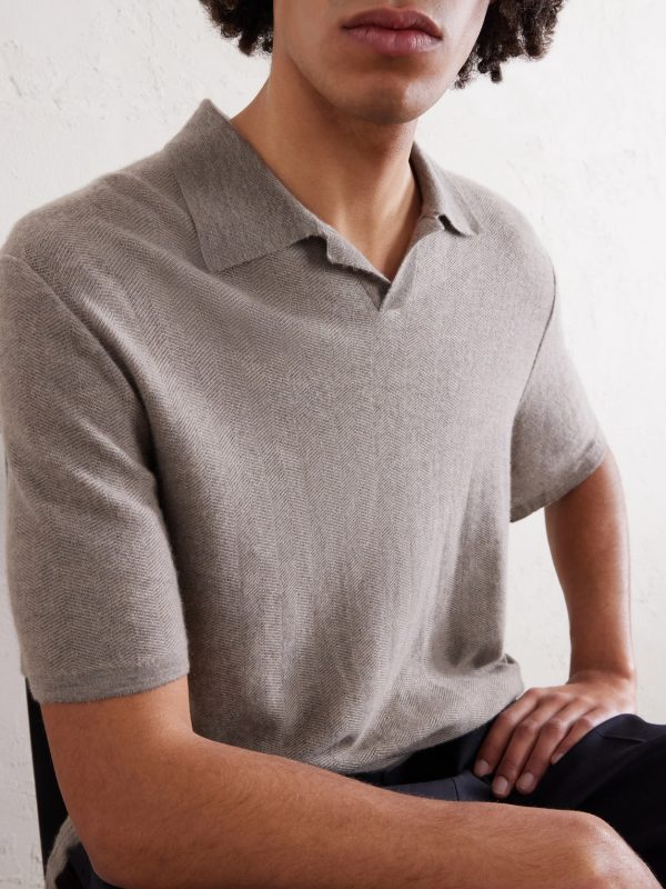 Morand Top Herringbone Cashmere Polo Shirt - CU Morand Top Herringbone Cashmere Polo Shirt - CU