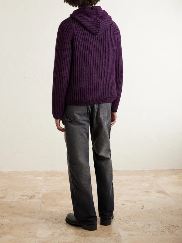 Cropped Ribbed Wool Zip-Up Hoodie - BK Cropped Ribbed Wool Zip-Up Hoodie - BK