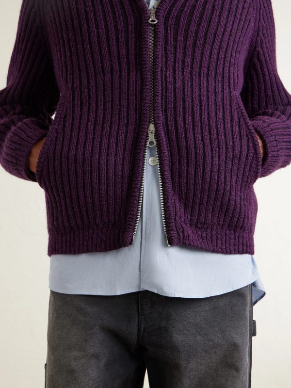 Cropped Ribbed Wool Zip-Up Hoodie - CU Cropped Ribbed Wool Zip-Up Hoodie - CU