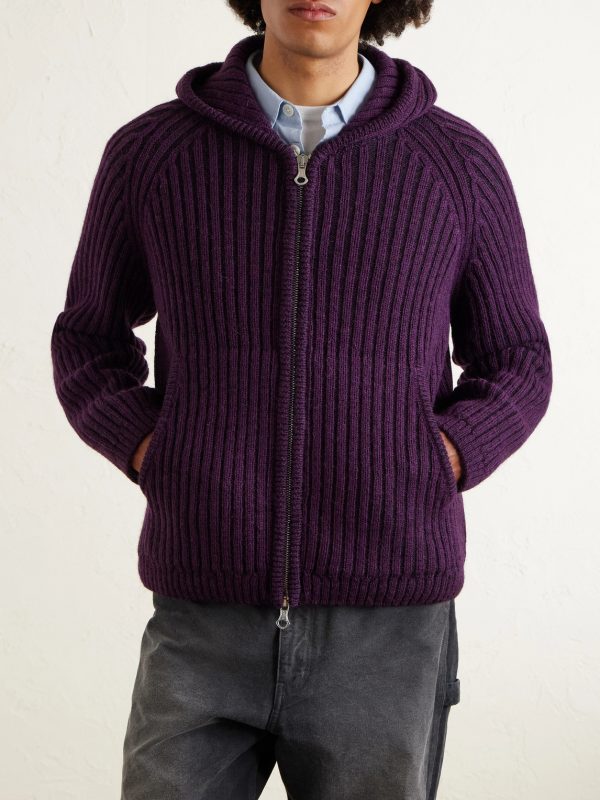 Cropped Ribbed Wool Zip-Up Hoodie - FR Cropped Ribbed Wool Zip-Up Hoodie - FR