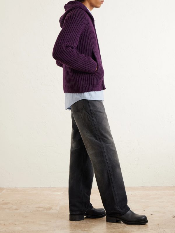 Cropped Ribbed Wool Zip-Up Hoodie - OU Cropped Ribbed Wool Zip-Up Hoodie - OU