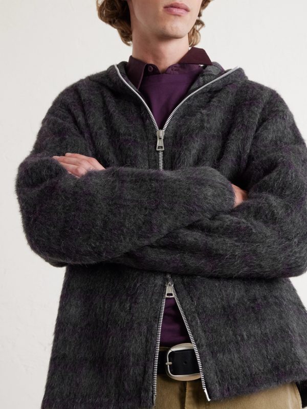 Checked Brushed Wool-Blend Zip-Up Hoodie - CU Checked Brushed Wool-Blend Zip-Up Hoodie - CU