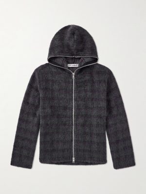 Checked Brushed Wool-Blend Zip-Up Hoodie
