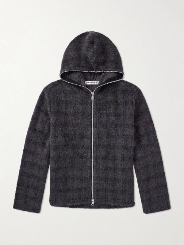 Checked Brushed Wool-Blend Zip-Up Hoodie Checked Brushed Wool-Blend Zip-Up Hoodie