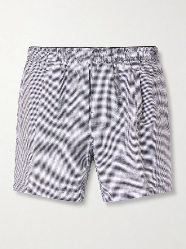 Boxer Trunk Straight-Leg Mid-Length Checked Seersucker Swim Shorts Boxer Trunk Straight-Leg Mid-Length Checked Seersucker Swim Shorts