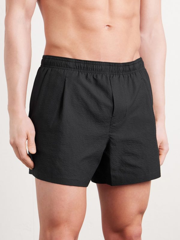 Boxer Trunk Straight-Leg Mid-Length Seersucker Swim Shorts - FR