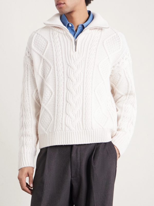 Cable-Knit Wool and Cashmere-Blend Half-Zip Sweater - FR