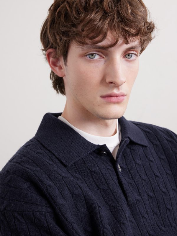 Cable-Knit Wool and Cashmere-Blend Polo Sweater - CU
