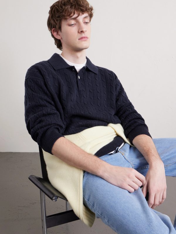 Cable-Knit Wool and Cashmere-Blend Polo Sweater - E1