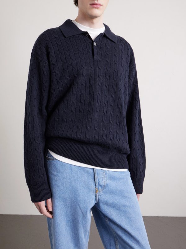 Cable-Knit Wool and Cashmere-Blend Polo Sweater - FR