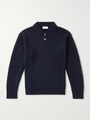 Cable-Knit Wool and Cashmere-Blend Polo Sweater Cable-Knit Wool and Cashmere-Blend Polo Sweater