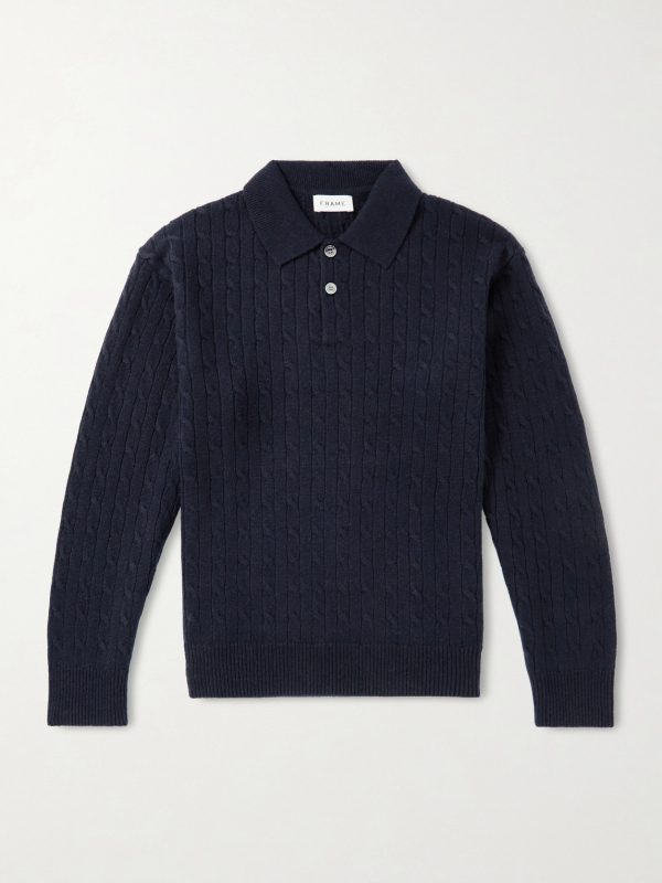 Cable-Knit Wool and Cashmere-Blend Polo Sweater