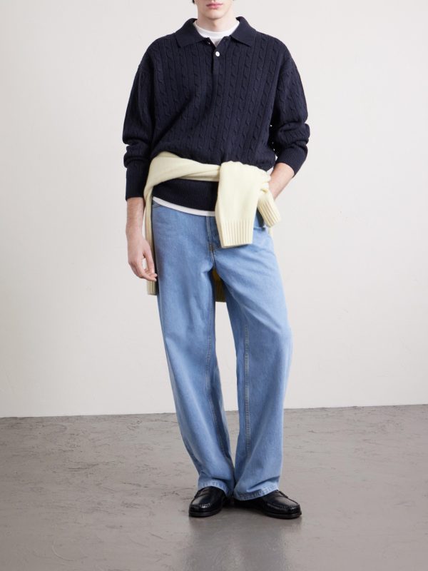 Cable-Knit Wool and Cashmere-Blend Polo Sweater - OU