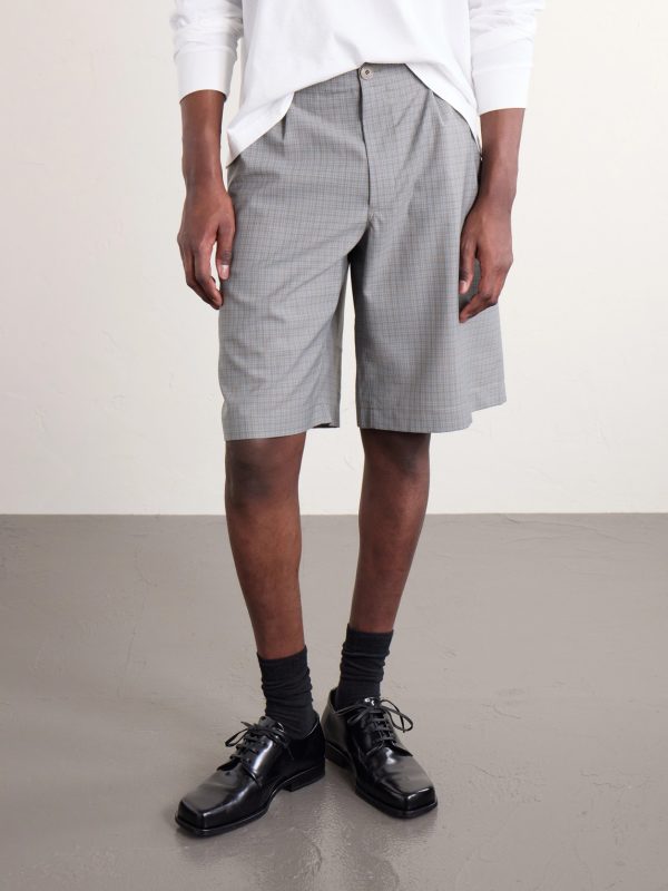 Ponte Straight-Leg Pleated Checked Grain de Poudre Shorts - FR Ponte Straight-Leg Pleated Checked Grain de Poudre Shorts - FR