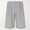 Ponte Straight-Leg Pleated Checked Grain de Poudre Shorts Ponte Straight-Leg Pleated Checked Grain de Poudre Shorts