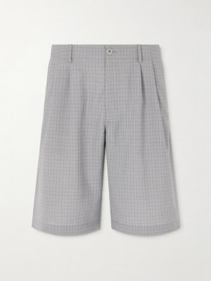 Ponte Straight-Leg Pleated Checked Grain de Poudre Shorts Ponte Straight-Leg Pleated Checked Grain de Poudre Shorts
