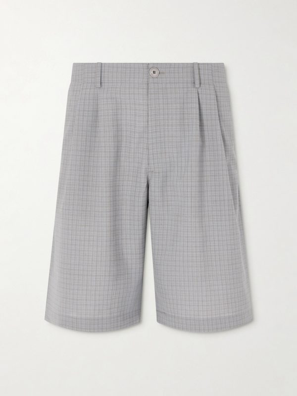 Ponte Straight-Leg Pleated Checked Grain de Poudre Shorts Ponte Straight-Leg Pleated Checked Grain de Poudre Shorts