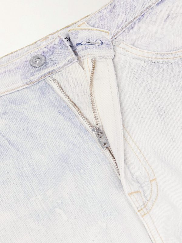 Third Cut Straight-Leg Distressed Printed Jeans - E1 Third Cut Straight-Leg Distressed Printed Jeans - E1