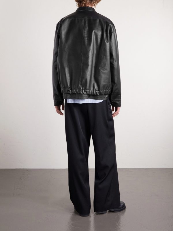 Layered Leather Blouson Jacket - BK