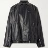 Layered Leather Blouson Jacket