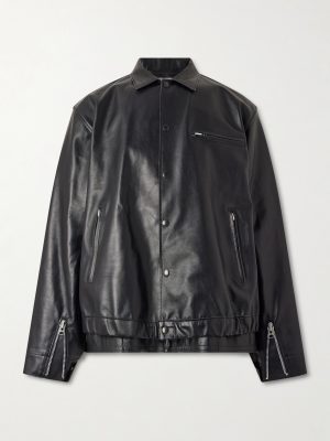 Layered Leather Blouson Jacket