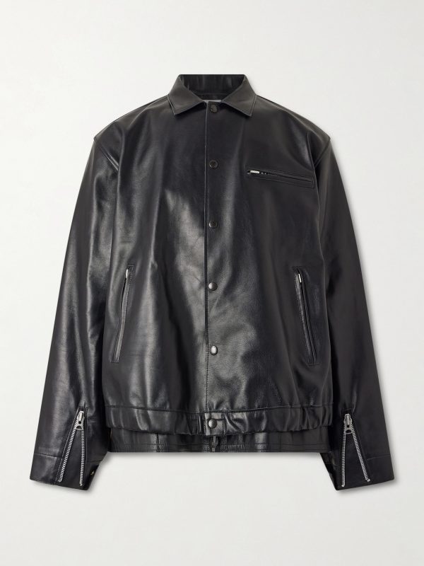 Layered Leather Blouson Jacket