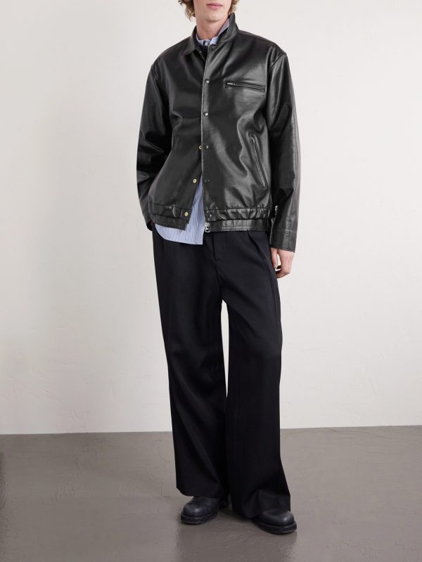 Layered Leather Blouson Jacket - OU