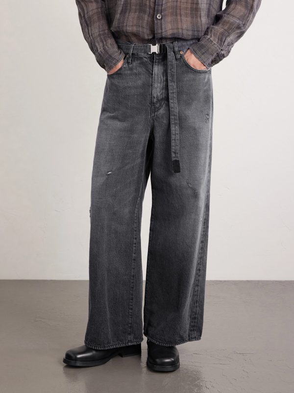 + Beyondexx Wide-Leg Belted Distressed Jeans - FR + Beyondexx Wide-Leg Belted Distressed Jeans - FR