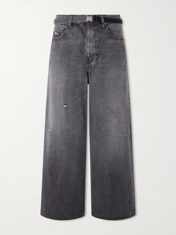 + Beyondexx Wide-Leg Belted Distressed Jeans + Beyondexx Wide-Leg Belted Distressed Jeans