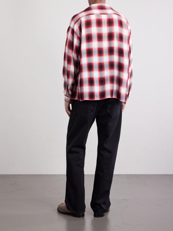 Convertible-Collar Checked Flannel Shirt - BK Convertible-Collar Checked Flannel Shirt - BK