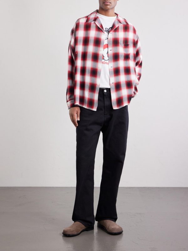 Convertible-Collar Checked Flannel Shirt - OU Convertible-Collar Checked Flannel Shirt - OU
