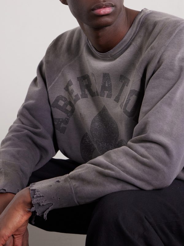 Abberation Distressed Printed Cotton-Jersey Sweater - CU