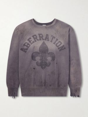 Abberation Distressed Printed Cotton-Jersey Sweater Abberation Distressed Printed Cotton-Jersey Sweater