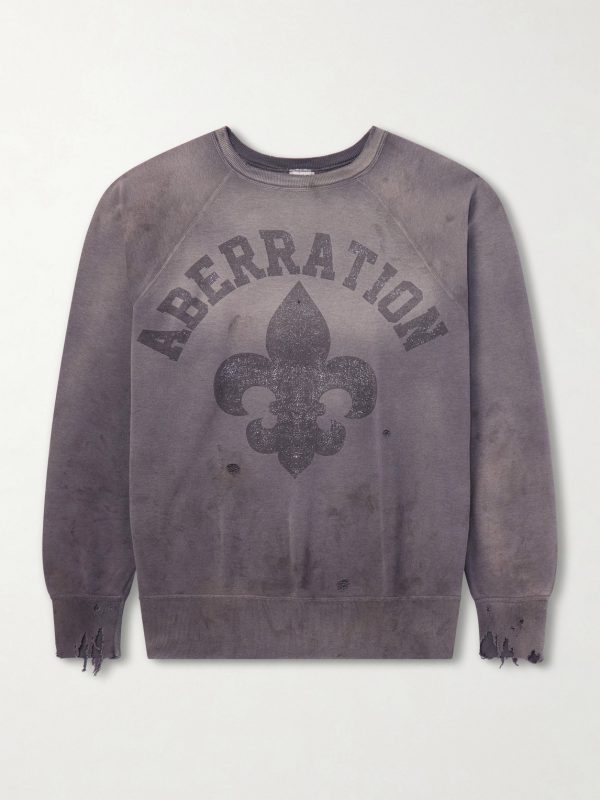 Abberation Distressed Printed Cotton-Jersey Sweater