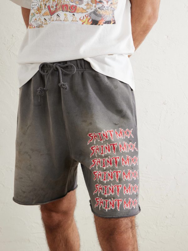 Wide-Leg Logo-Print Distressed Cotton-Jersey Drawstring Shorts - CU Wide-Leg Logo-Print Distressed Cotton-Jersey Drawstring Shorts - CU