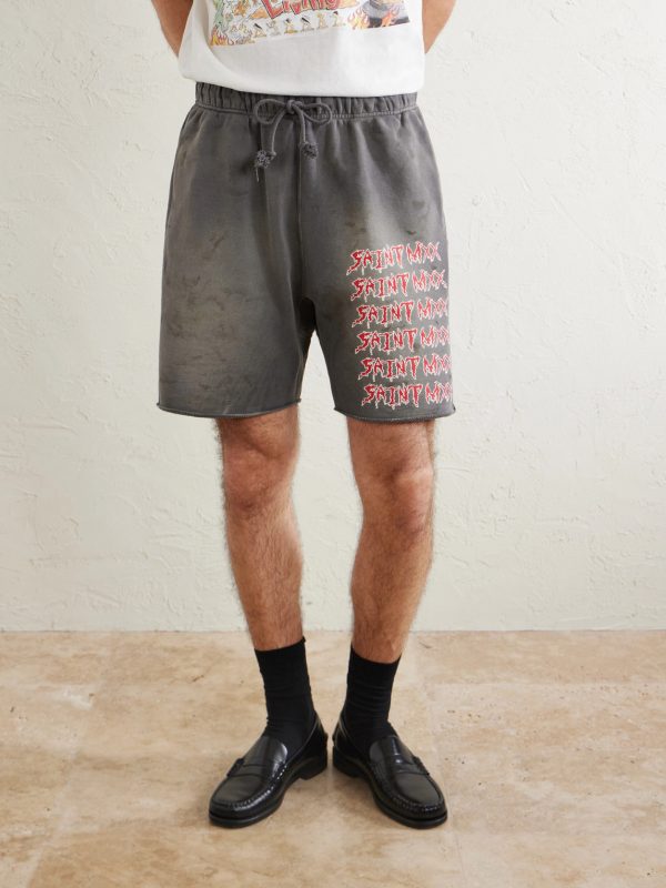 Wide-Leg Logo-Print Distressed Cotton-Jersey Drawstring Shorts - FR Wide-Leg Logo-Print Distressed Cotton-Jersey Drawstring Shorts - FR