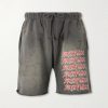 Wide-Leg Logo-Print Distressed Cotton-Jersey Drawstring Shorts Wide-Leg Logo-Print Distressed Cotton-Jersey Drawstring Shorts