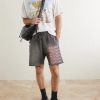 Wide-Leg Logo-Print Distressed Cotton-Jersey Drawstring Shorts - OU Wide-Leg Logo-Print Distressed Cotton-Jersey Drawstring Shorts - OU