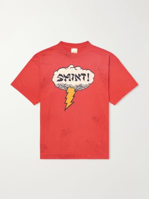 Distressed Logo-Print Cotton-Jersey T-Shirt Distressed Logo-Print Cotton-Jersey T-Shirt