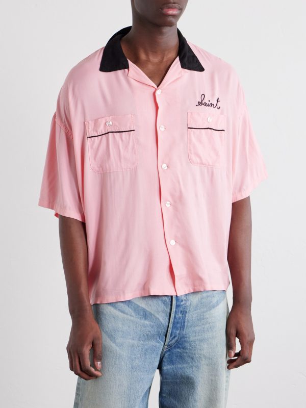 Deck of Cards Convertible-Collar Logo-Embroidered Satin Shirt - FR Deck of Cards Convertible-Collar Logo-Embroidered Satin Shirt - FR
