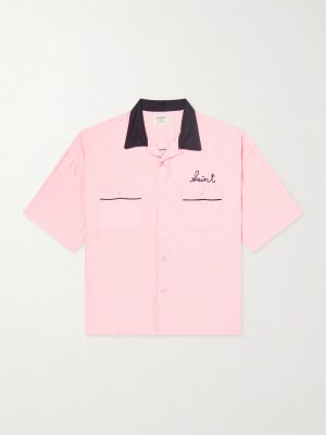 Deck of Cards Convertible-Collar Logo-Embroidered Satin Shirt Deck of Cards Convertible-Collar Logo-Embroidered Satin Shirt