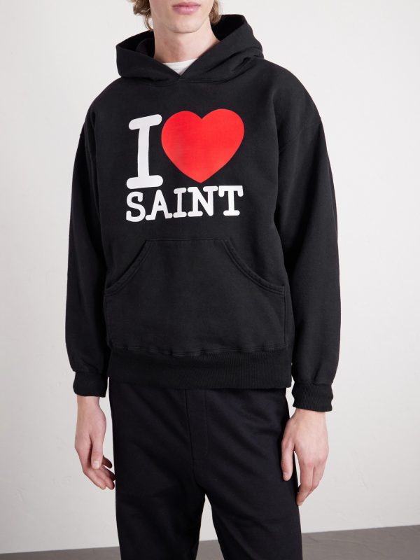 I Love Saint Logo-Print Cotton-Jersey Hoodie - FR