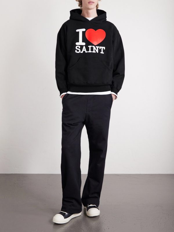 I Love Saint Logo-Print Cotton-Jersey Hoodie - OU