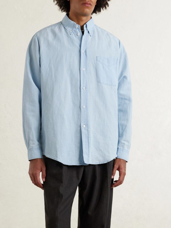 Button-Down Collar Linen and Cotton-Blend Chambray Shirt - FR