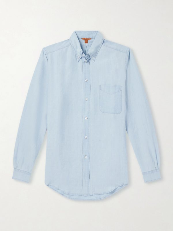 Button-Down Collar Linen and Cotton-Blend Chambray Shirt