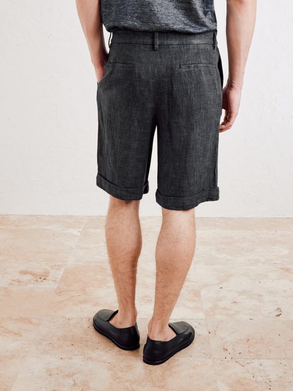 Scandola Simodo Straight-Leg Pleated Linen-Blend Gabardine Shorts - BK Scandola Simodo Straight-Leg Pleated Linen-Blend Gabardine Shorts - BK