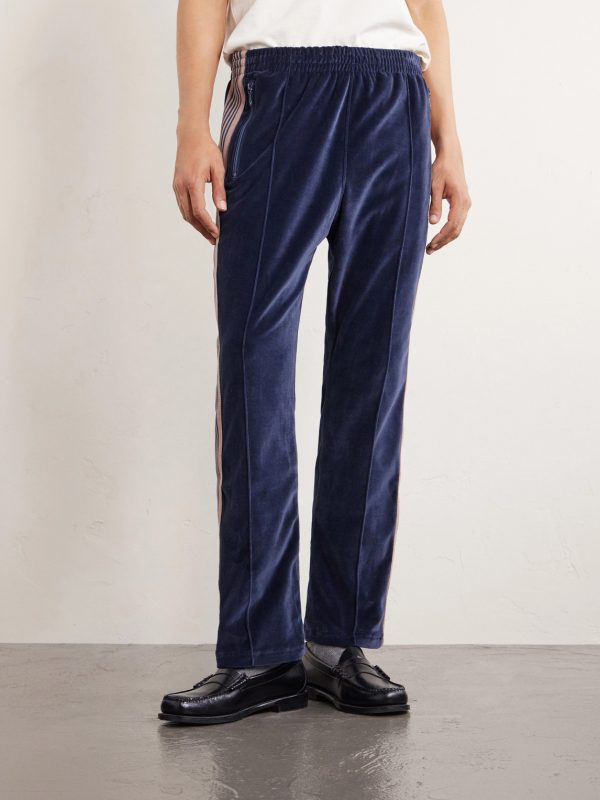 Logo-Embroidered Striped Velour Track Pants - FR Logo-Embroidered Striped Velour Track Pants - FR