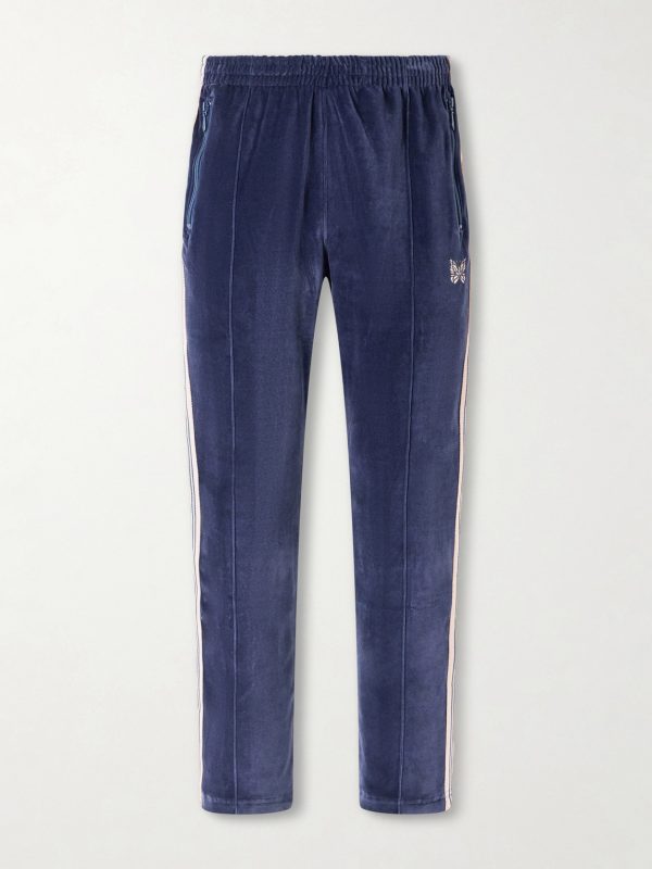 Logo-Embroidered Striped Velour Track Pants Logo-Embroidered Striped Velour Track Pants